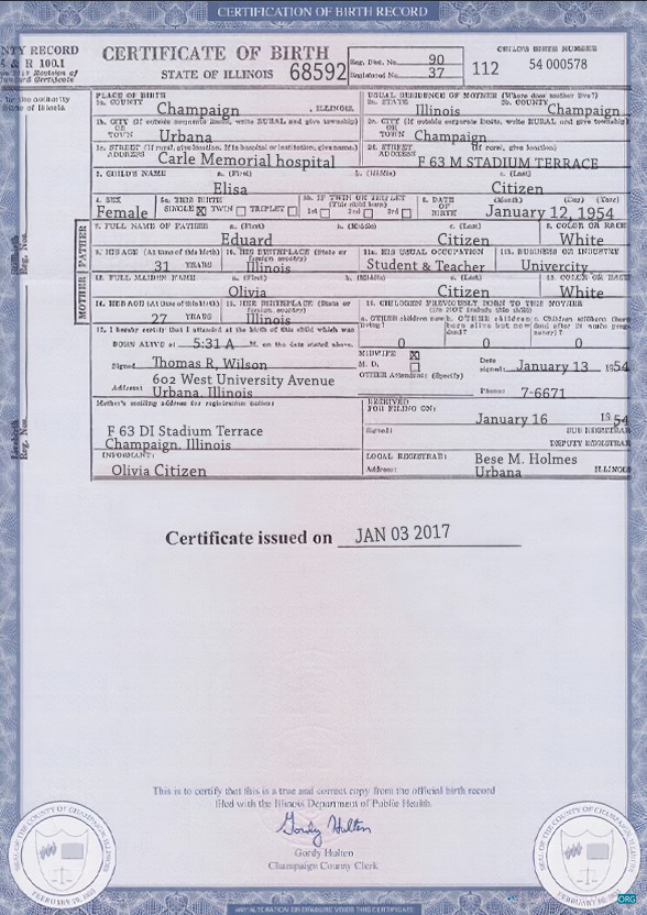 Download USA Illinois state birth certificate template in PSD format Photoshop template